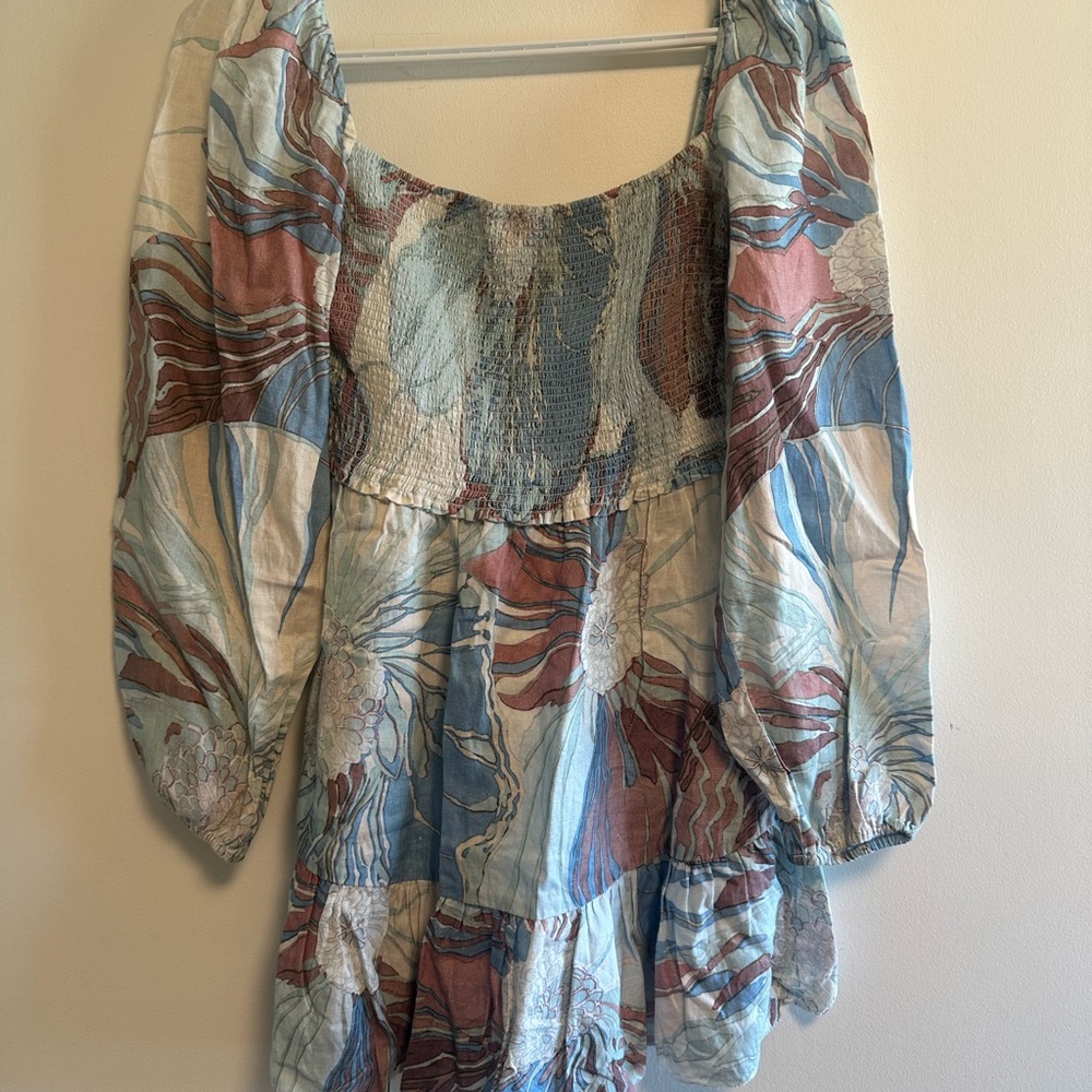 Wilfred Smocked Knit Dress in Light Blue & Mauve Floral